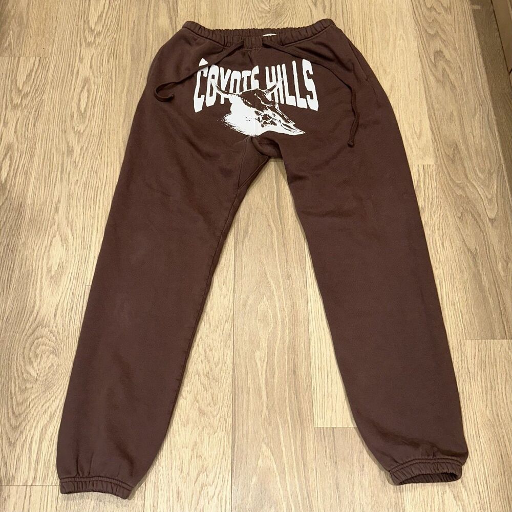 Coyote Hills Graphic Brown Sweatpants Heavyweight Mens XL Streetwear Skull Logo